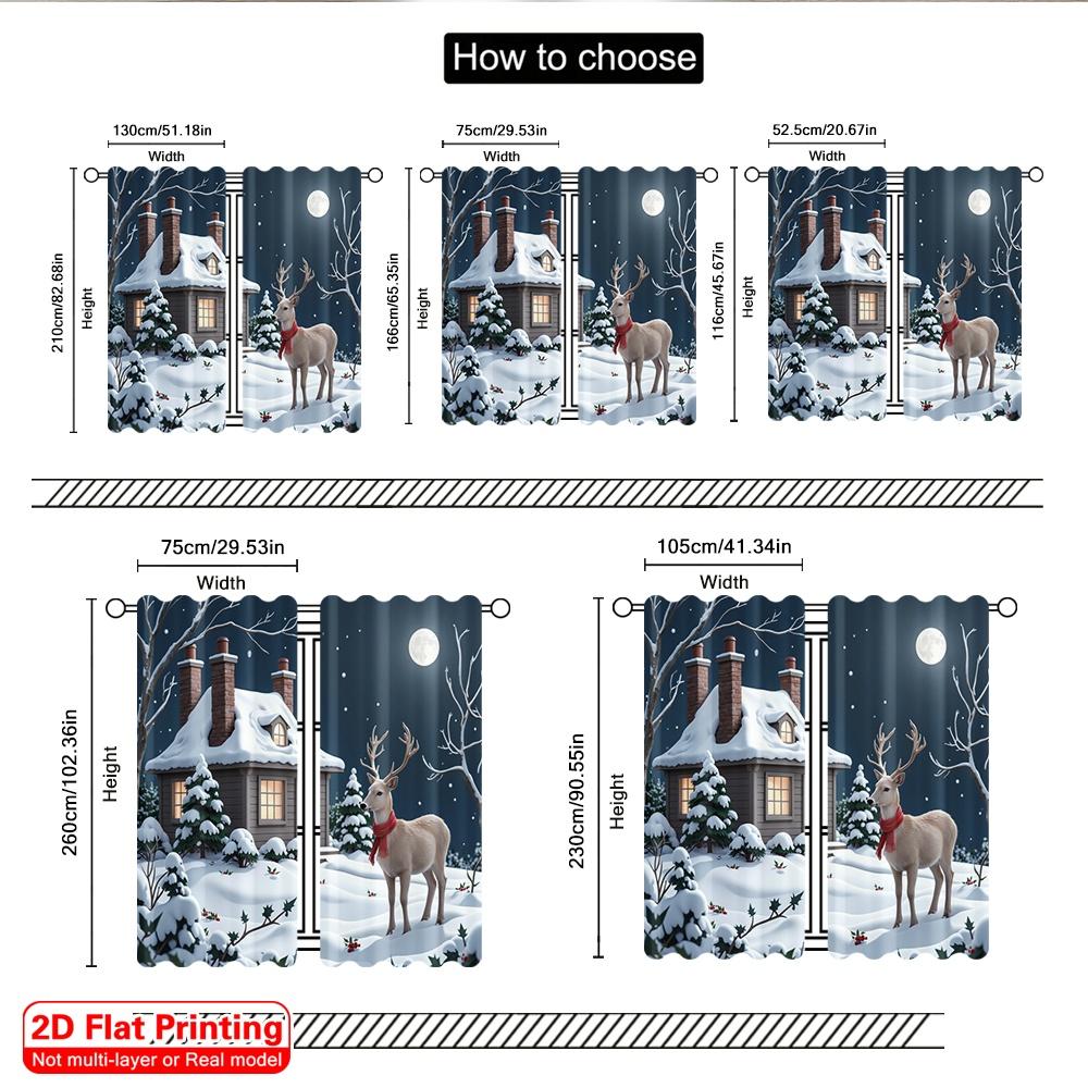 2pcs 2D Flat Printing Merry Christmas Popular Curtains Winter Deer House Snow 100% Polyester Without Electricity Party