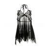 Sexy Backless Mesh Butterfly Halter Nightdress Lingerie Set