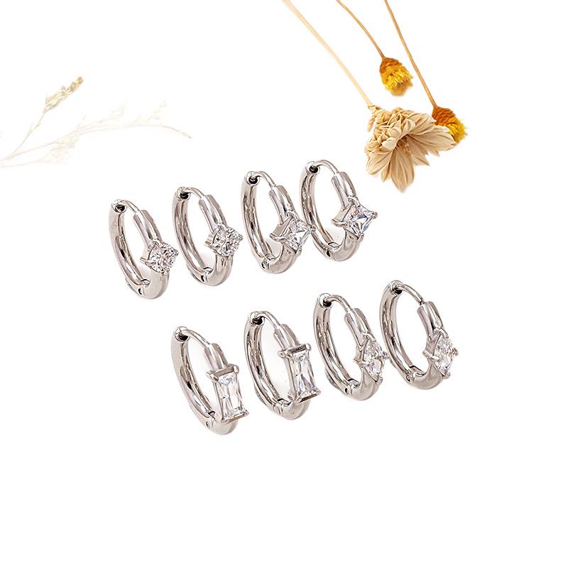 Gold-Plated Zircon Geometric Ear Cuffs - Chic Titanium Steel Earrings for Women in Light Luxury Style