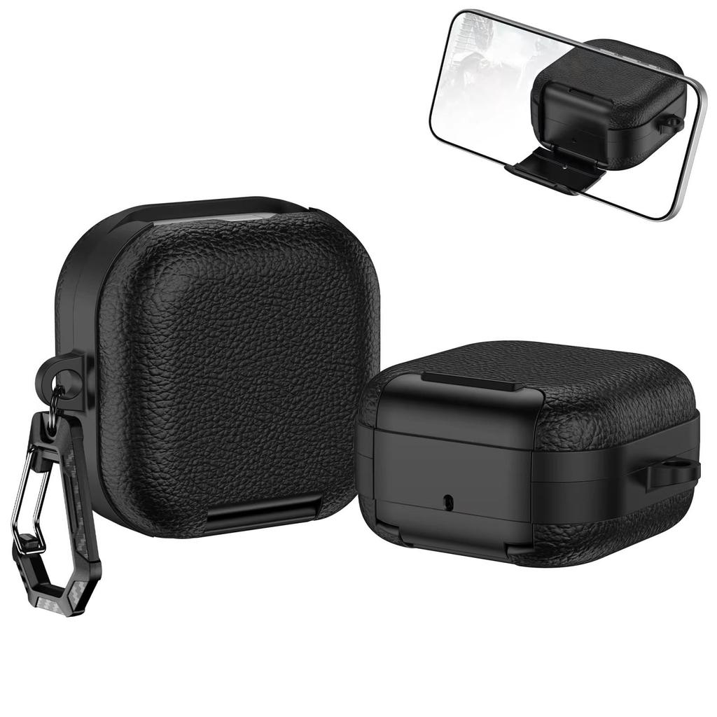 Business Leather Earphone Case With Phone Stand For Samsung Galaxy Buds 4 Pro Shockproof Full Cover Shell For Galaxy Buds 4