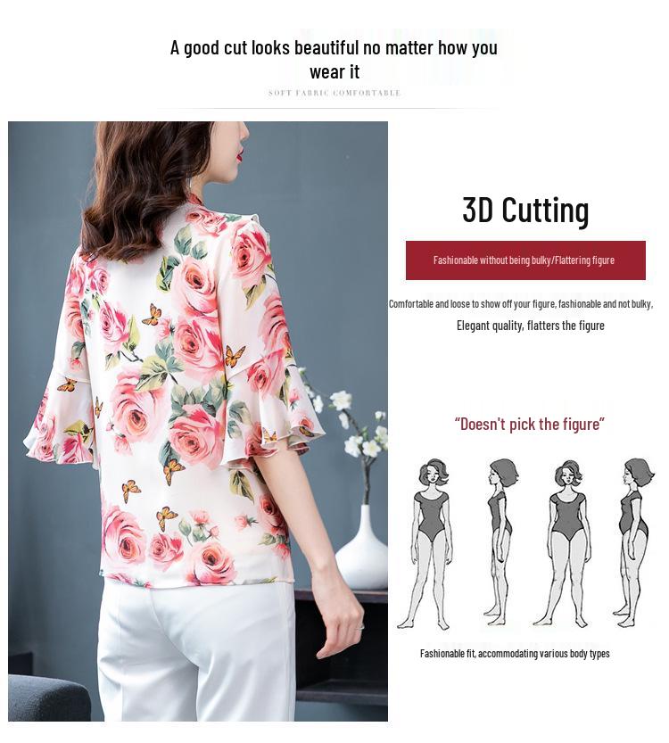 2021 Floral Chiffon Short-Sleeve Top: Slimming, Age-Reducing Style for Women
