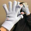 Solid Color Knitted Gloves for Women's Winter Cycling Cold Proof Cute Split Finger Simple Leaky Finger, Touch Screen Gloves