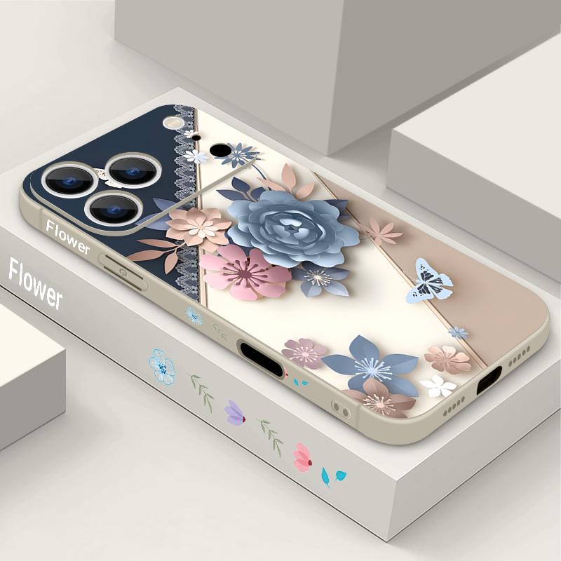 Romantic Rose Flower Pattern Lanyard Case For iPhone 17 Pro Max iPhone 16 15 14 13 Pro Max 11 16E 17E Soft Silicone Phone Back Cover
