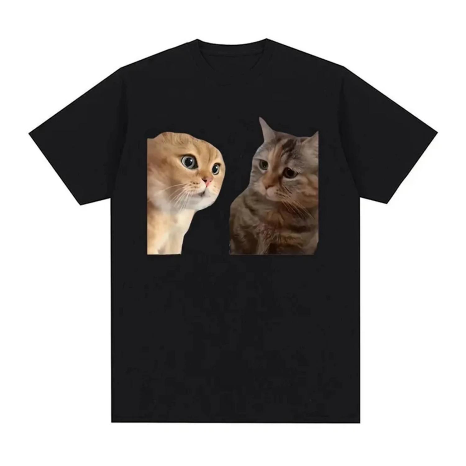 Funny Cute Cats Talking Meme Graphic T-shirts Women Summer Fashion Short Sleeve T Shirt 100% Cotton Oversized T-shirt 61411 S