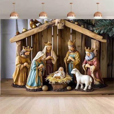 2D Religious Christmas Backdrop Classic Nativity Figurines Studio Photography Background