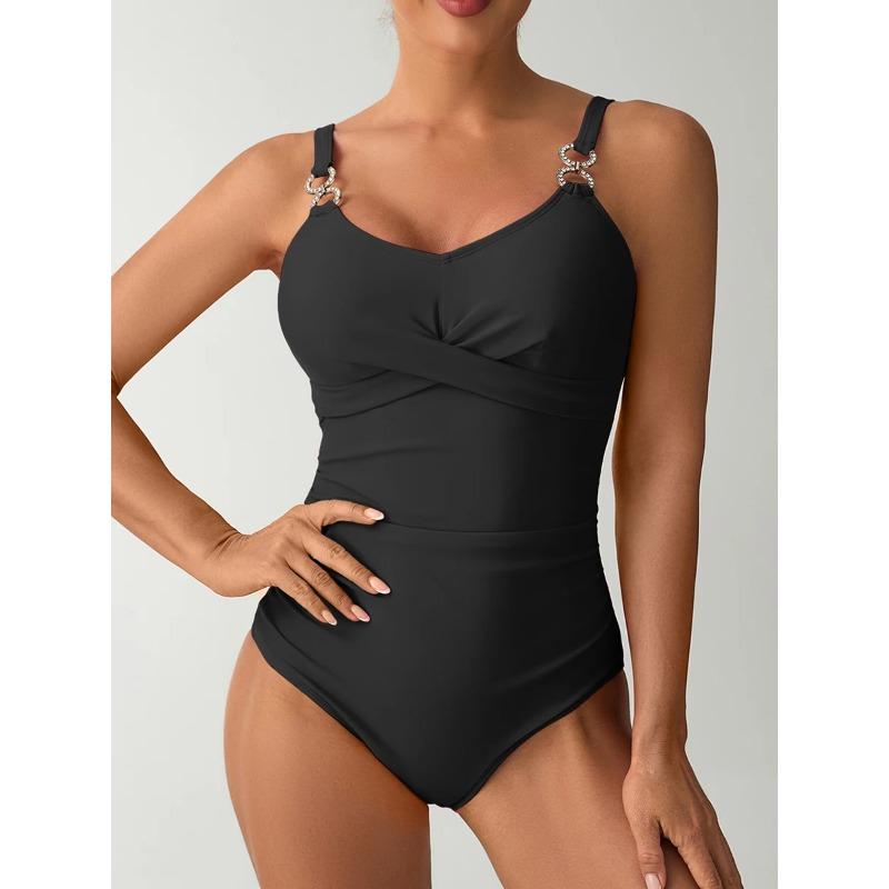 2026 Ring Linked Swimsuit Women One Piece Solid Vintage Swimwear Female Sexy Bathers Bathing Swimming Swim Suit Beachwear XXL