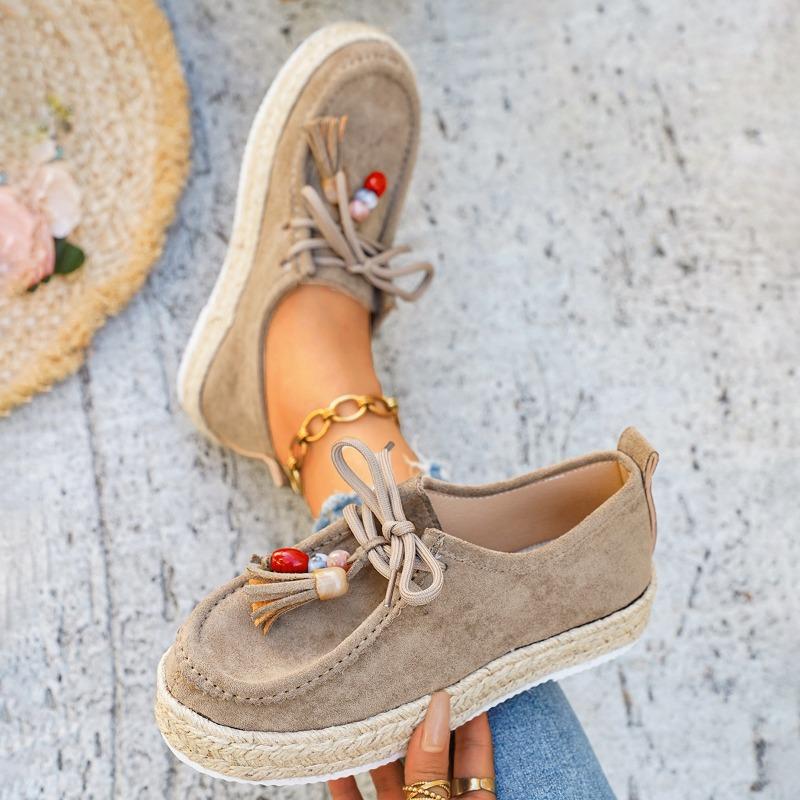 Women's Platform Fashion Single Shoes Fall New Retro Versatile Front Strap Beaded