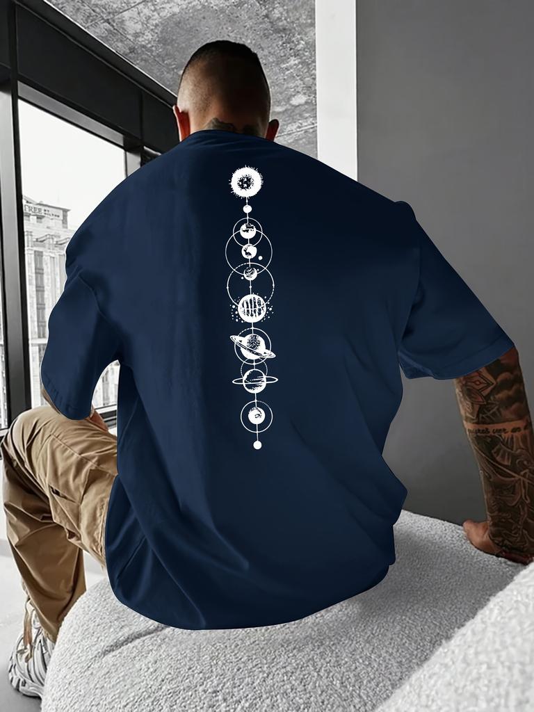 Planet Graphic Print Men's Creative Top, Casual Short Sleeve Crew Neck T-shirt, Men's Clothing For Summer Outdoor