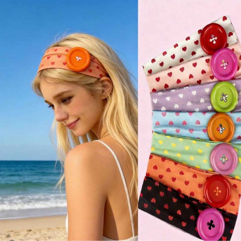 Summer Dopamine Large Button Wave Dot Headband Fashionable Ins Style Elastic Headband Sports Fitness Sweat-Absorbent Hairband