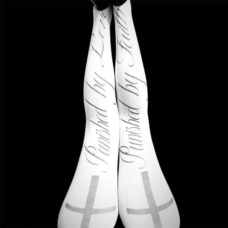 Cute Long Stockings Chic Streetwear Y2K Style Retro Harajuku White Punk Skull Print Long Women's Socks Girl