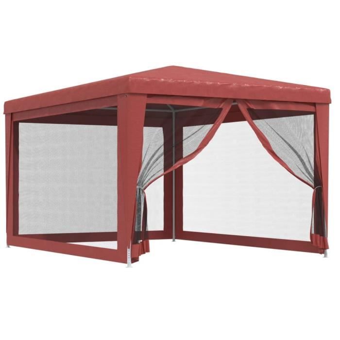 319235 vidaXL Tente de fête avec 4 parois latérales en maille Rouge 3x4m PEHD