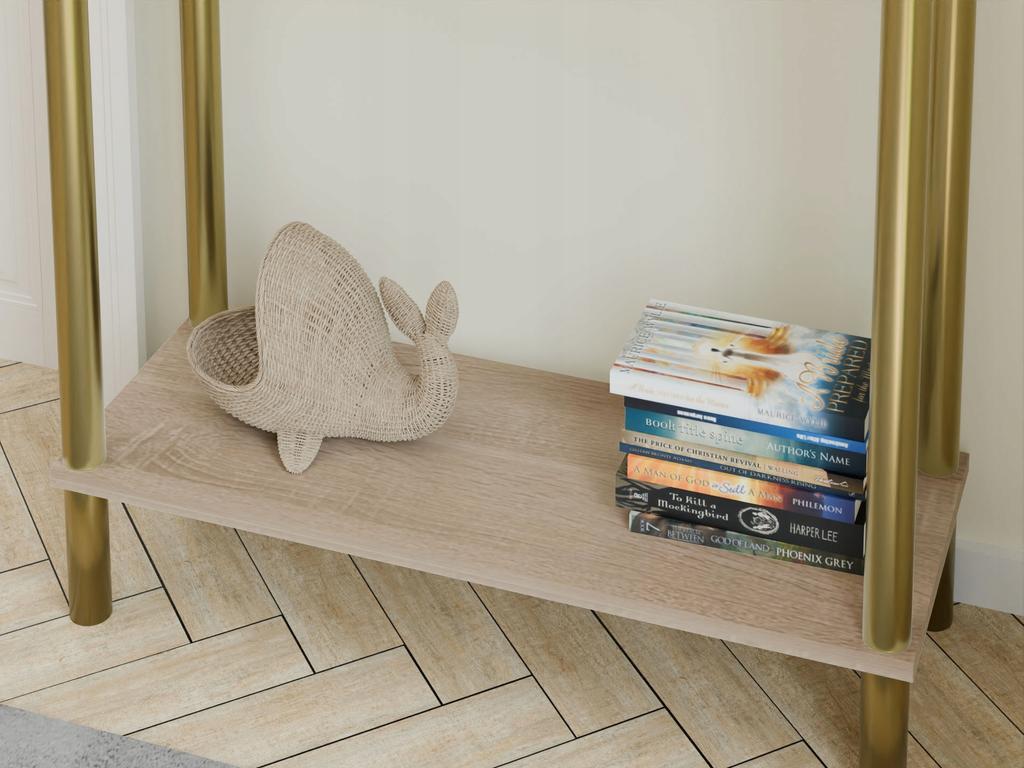 Konsola Nowoczesna Z Półką 80X30X80 Cm Metalowa Złota Do Przedpokoju