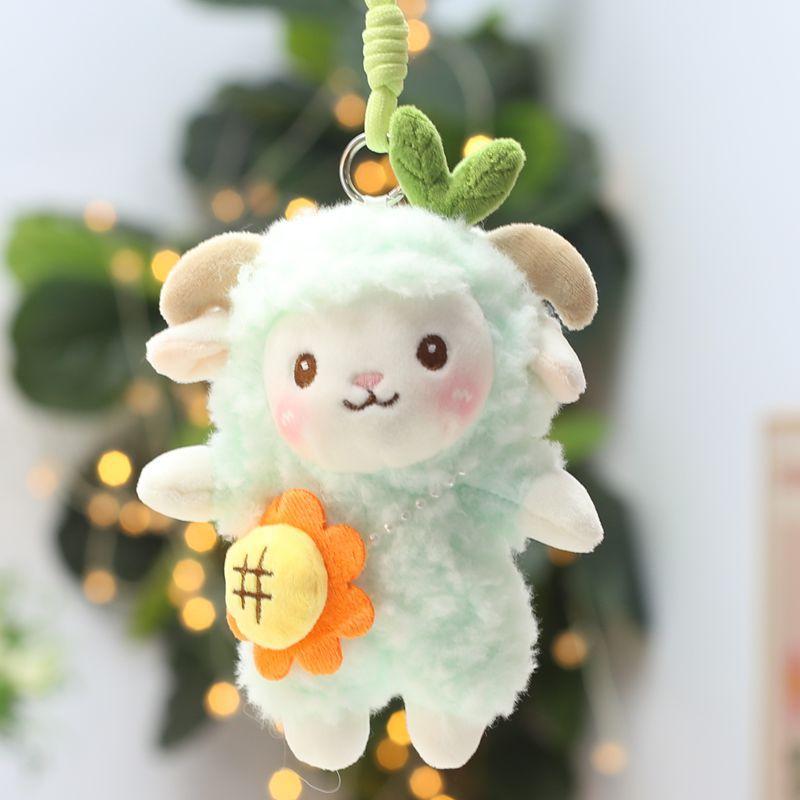 Soft Fluffy Lamb Plush Keychain with Necklace Durable Backpack Charm for Kids Birthday Holiday Souvenirs