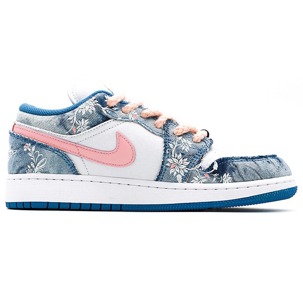 Jordan Air Jordan 1 Mezclilla, Cuero Resistente a la Abrasión Resistente a la Abrasión Zapatillas de Baloncesto Bajas Vintage para Mujer Azul DM8947-100(Team-BOX)