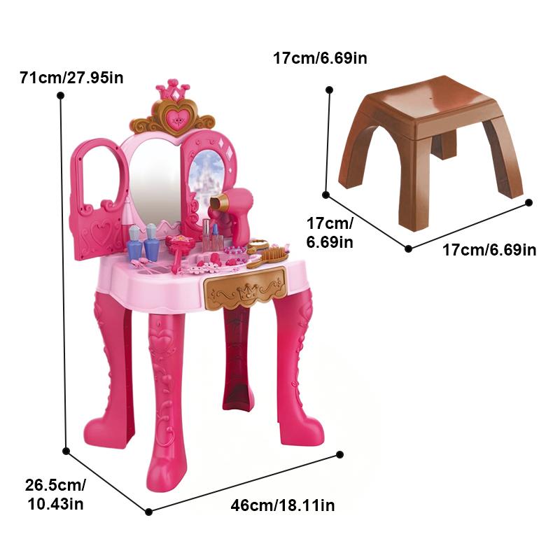 Simulated Dressing Table with Lights Music Inductive Door Pretend Play Vanity Table Makeup Hair Styling Role-play Set Girls Toys