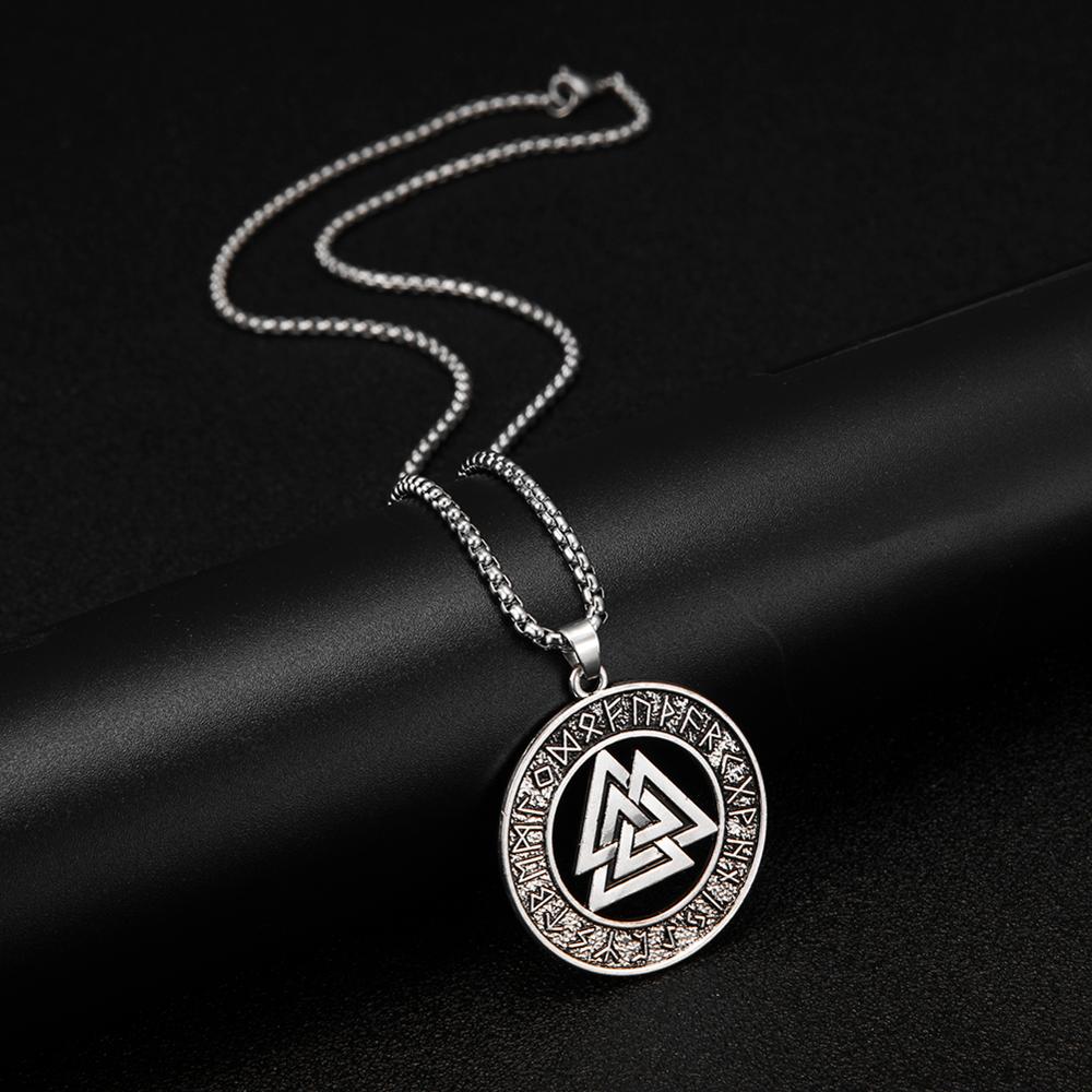 Teamer Viking Necklace for Men Norse Runes Pendant Valknut Odin Symbol Scandinavian Amulet Warrior Jewelry