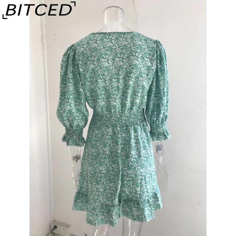 BITCED Summer Floral Print Mini Dresses Women Vintage Sexy A-Line V-Neck Half Sleeve Party Dress Female Casual Elegant Beach Dress