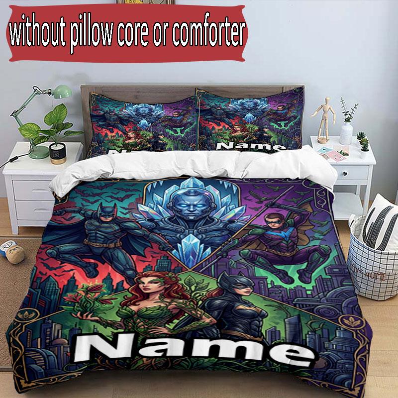 3pcs Duvet Cover Set (1*Duvet Cover + 2*Pillowcase, Without Core), Custom Name Batman Pattern Bedding Set, Home Bedroom Decor Gift