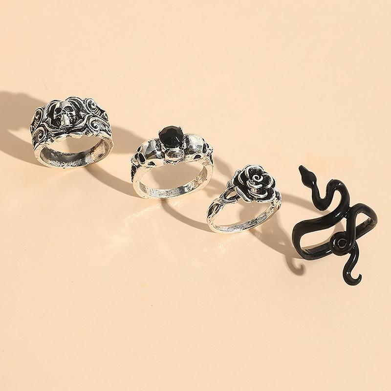 1Set  Creative Punk Poker Joker Rings For Men Retro Personality Goth Skeleton Couple Rings Jewelry Accessories Gifts
