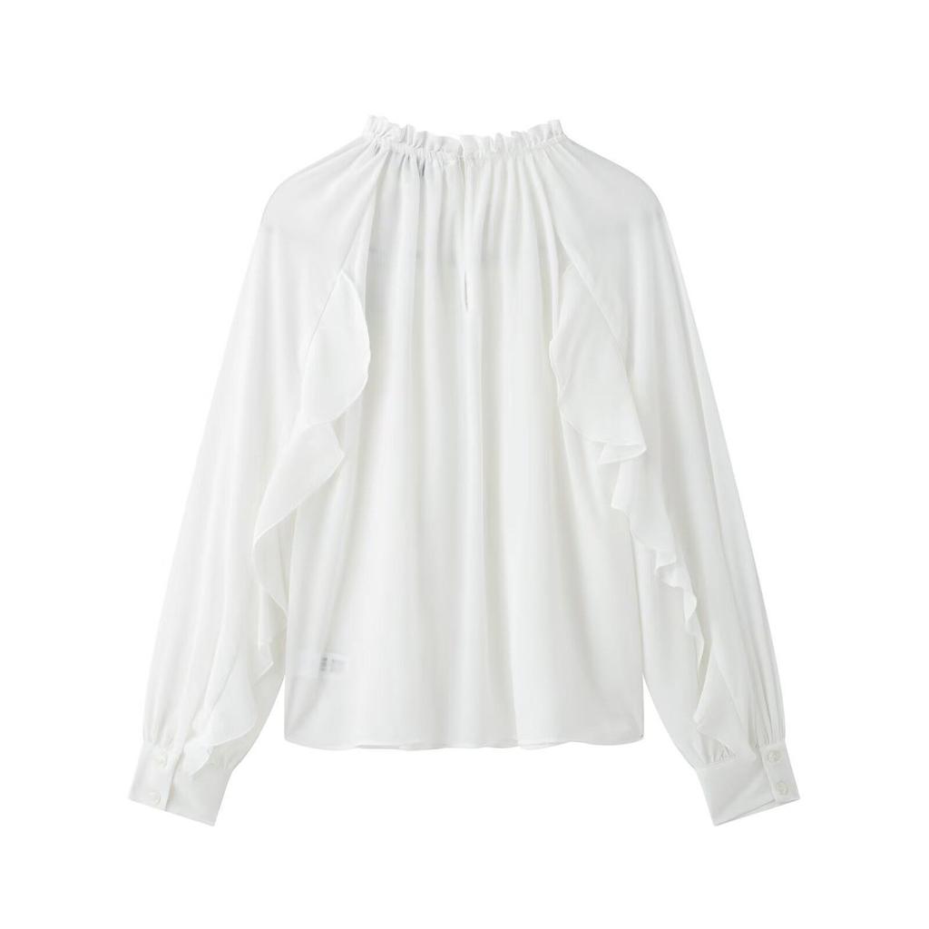 2025 Spring Women's Casual Layered Wood Ear Edge Shirt