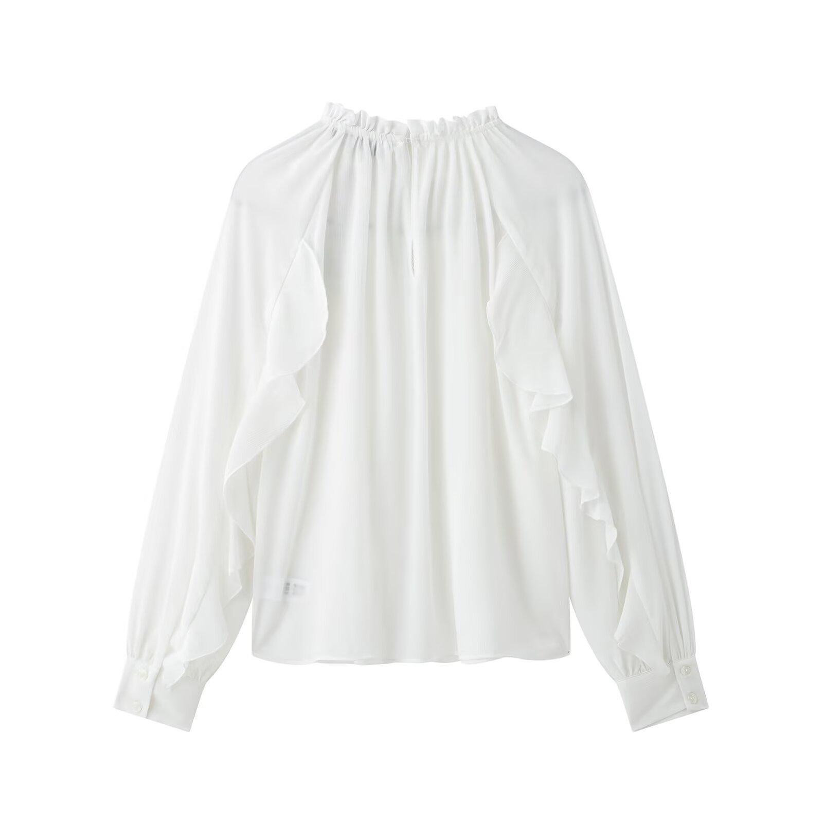 

2025 Spring Women s Casual Layered Wood Ear Edge Shirt Extra Small белый