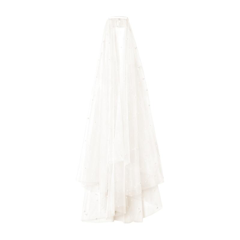 Luxurious Double Layer Bridal Veils Airy Sheer Hair Accessory For Wedding Pearls Adorned Headpiece Classical Design