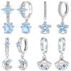 S925 Silver Blue Zircon Gemstone Earrings Stars Moon and Shell Pearls Ear Loops Luxury Fine Gift Jewelry Set Accessory