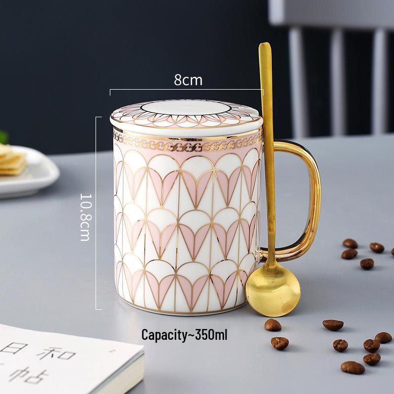 British Style Matching Ceramic Mug Set with Lids - High-End Coffee and Water Cups