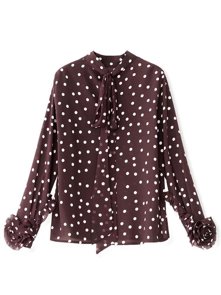 Elegant French Polka Dot Chiffon Shirt: Stylish Bow Design for Early Spring