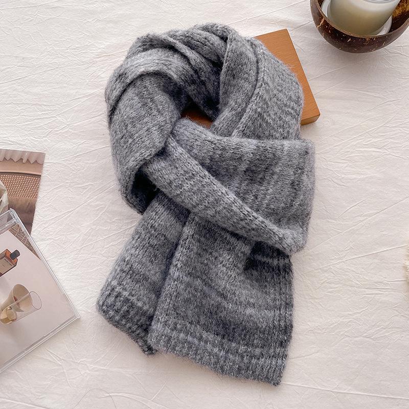 Blue Soft Waxy Wool Knitted Scarf Men's and Women's Autumn and Winter Warm Wool Scarf Cold Protection Cervical Spine