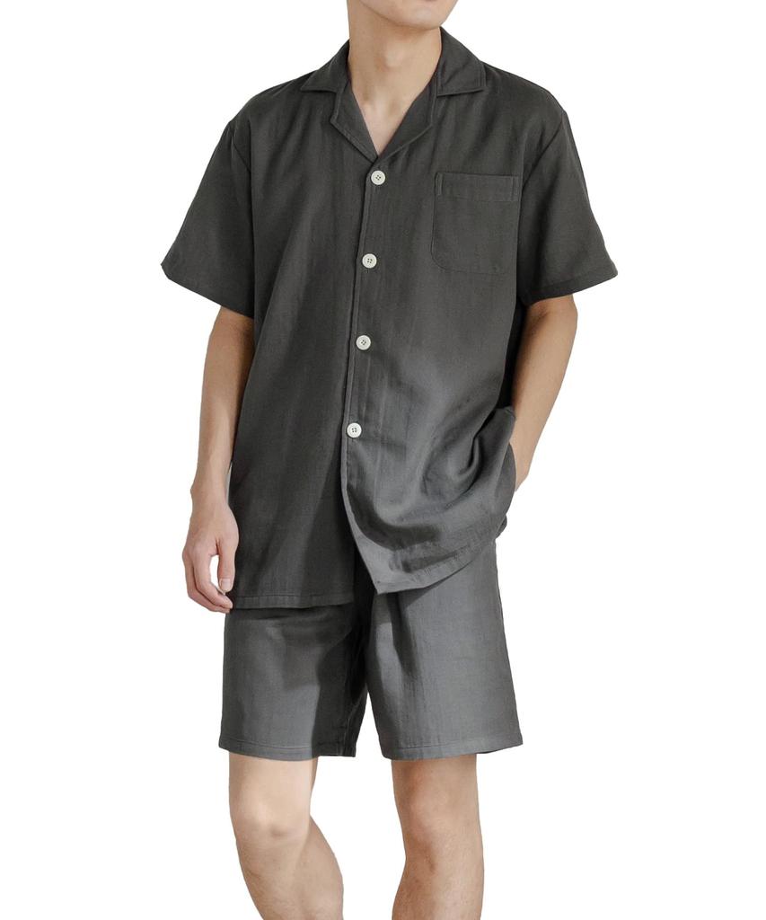 Summer Top and Bottom Short Improves Comfortable Room Recovery Gauze Dark LL Size [HAVEON] Men's Pajamas, 100% Cotton, Set, Sleeve, Thin, Sleep,