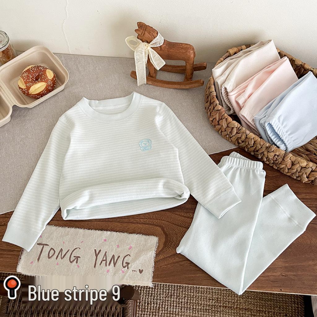 Children's Striped Velvet Warm Homewear Set: Boys' & Girls' Autumn Long Johns & Underwear, Lycra Two-Piece.