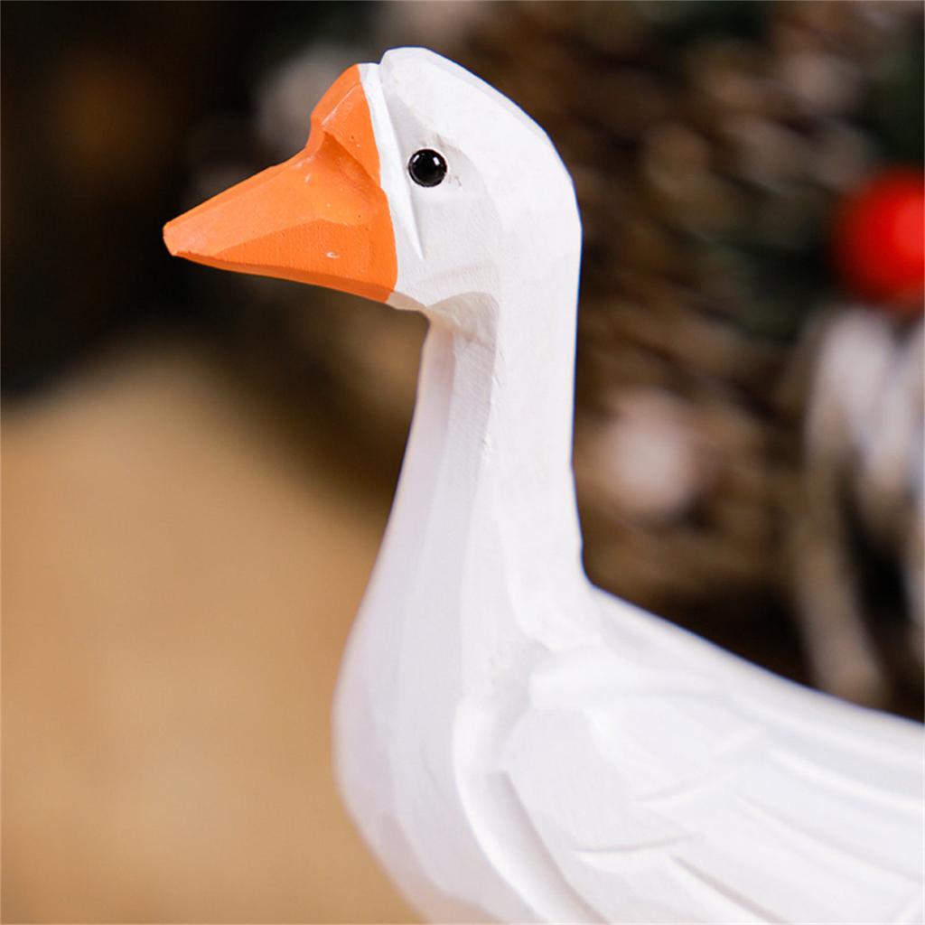 2PCS Wood Goose Sculpture Natural Miniature Animal Collectible Ornament for Home and Garden Decoration Wood Duck Art