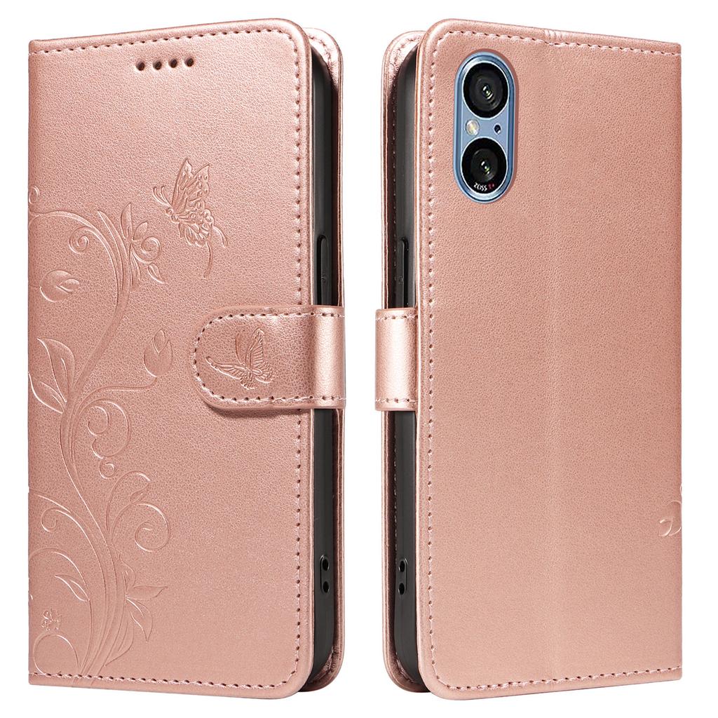 For Sony Xperia 10 VI PU Leather Cases Flower Pattern Wallet Stand Phone Cover with Strap