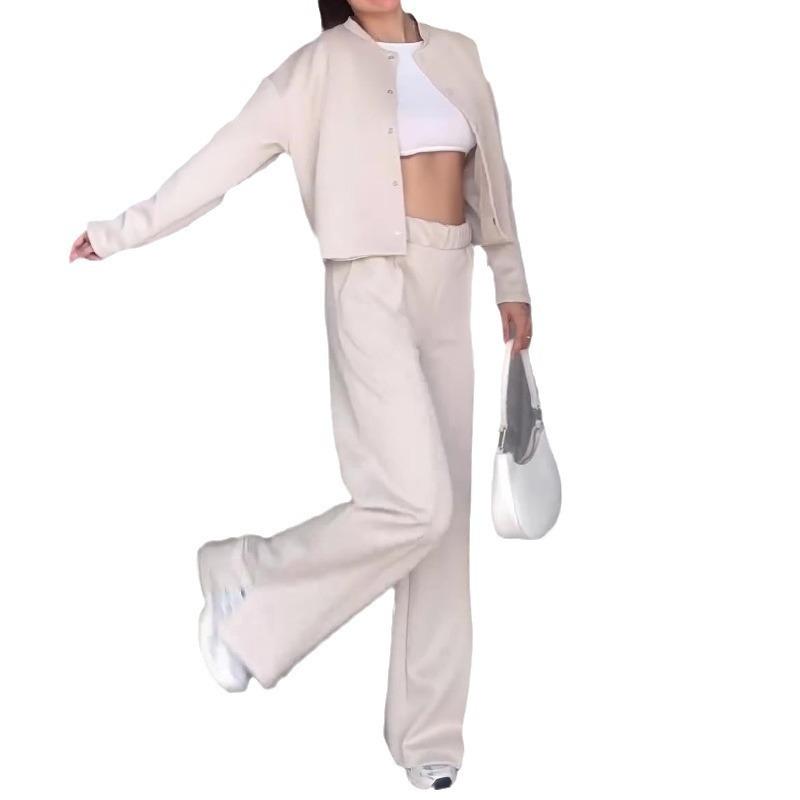 European and American Cross-border Women's Clothing 2025 Autumn and Winter New Fashion Button Loose Jacket Comfortable Versatile Casual Pants Set