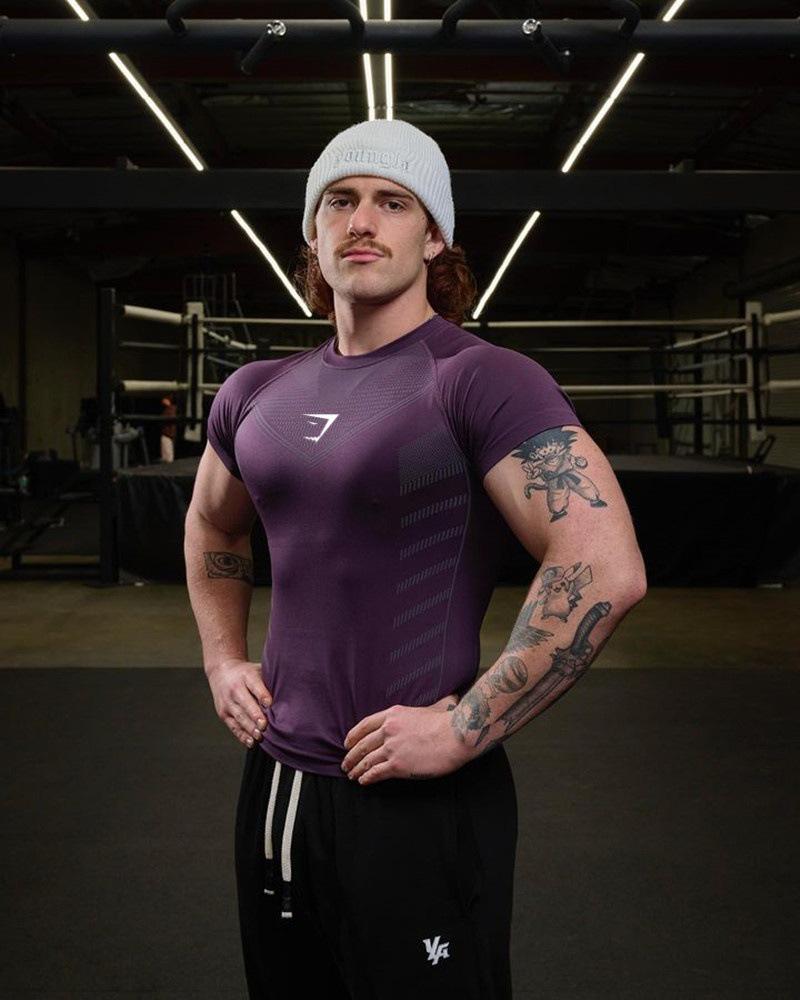 BigSopping Europese Heren Cross-Border Hoge Elastische Fitness Bodysuit - Sport T-shirt met Korte Mouwen M
