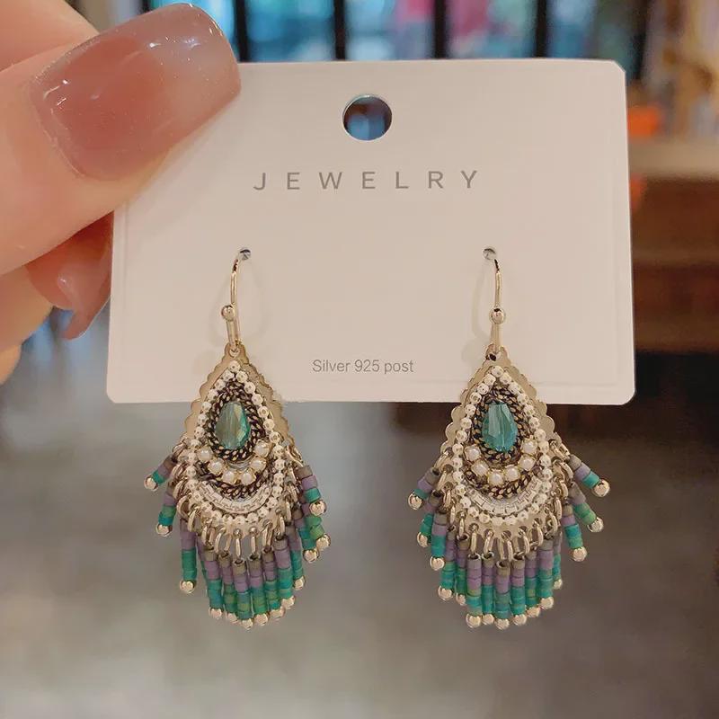 2023 Retro Bohemian Handmade Crystal Earrings: Trendy Ethnic Style Ear Hooks for Women