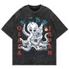 Cotton Vintage Washed Osaka Dotonbori Drunken Octopus T Shirt Hot Fashion Men Takoyaki Oversize Loose Acid Wash Tees Shirts