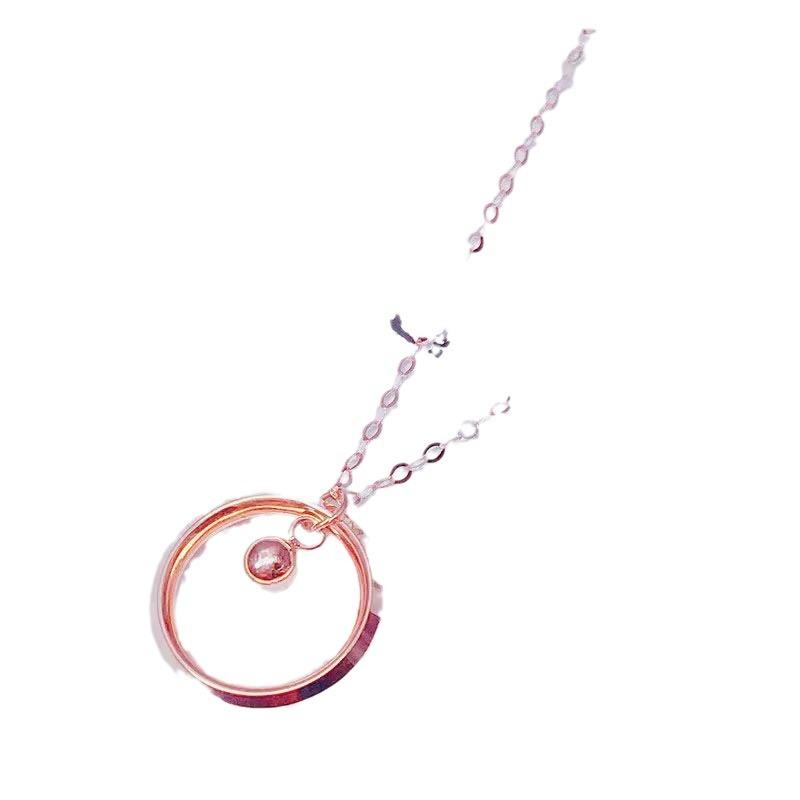 Purple Gold-Plated Rose Gold Round Bead Color Gold Pendant Color Gold Trend Temperament Ring Set Chain Necklace