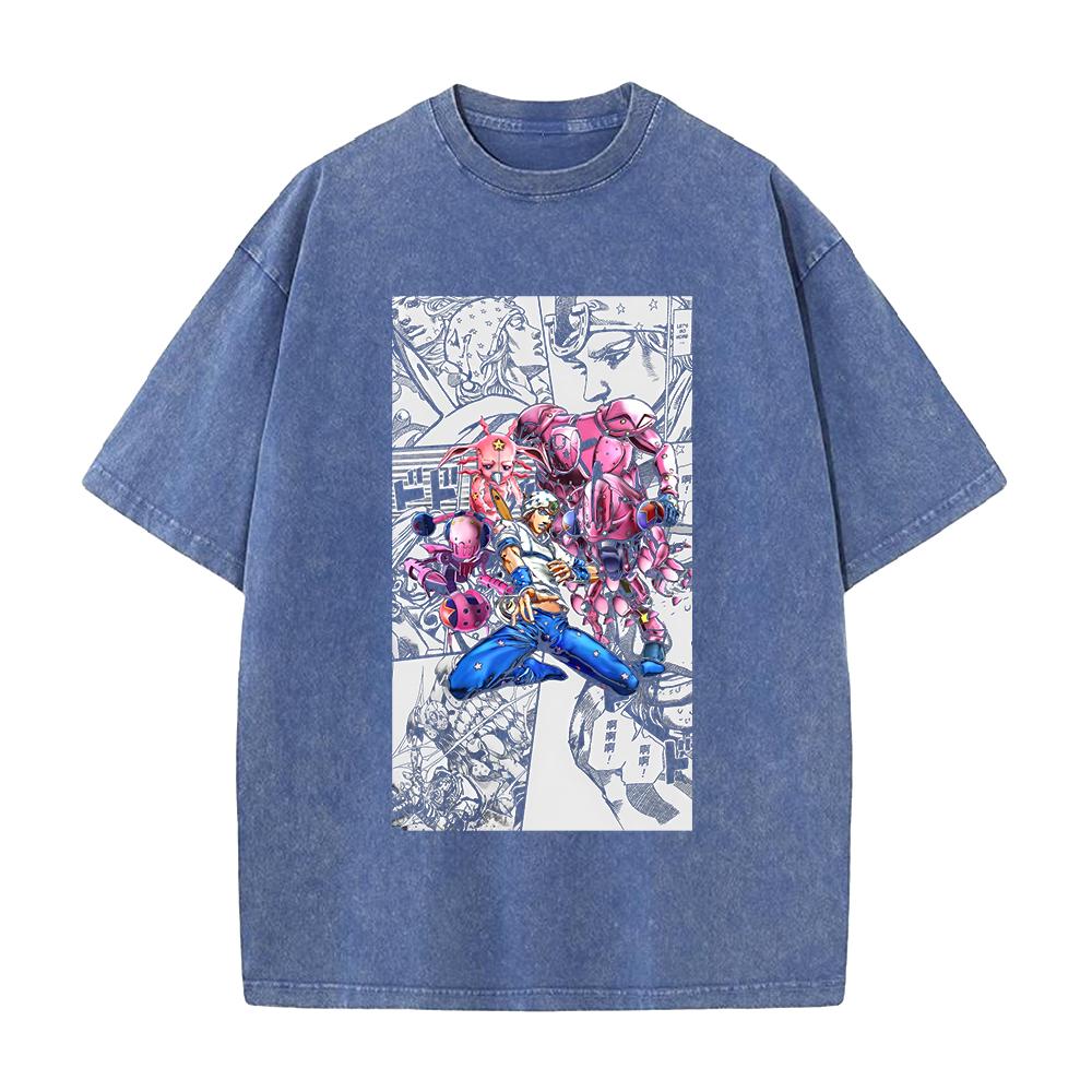 JoJo's Bizarre Adventure Johnny Clothing Men Women Manga T-shirts Vintage Washed T Shirt Casual Cotton Tee Harajuku Male Tshirt