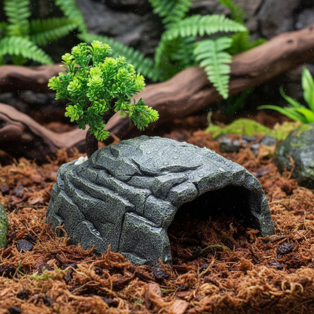Basking Cave Platform Easy to Clean Pet Hide Cave Resin Pet Hideout Safe Polished Edges Rock Basking Hideout for Terrarium