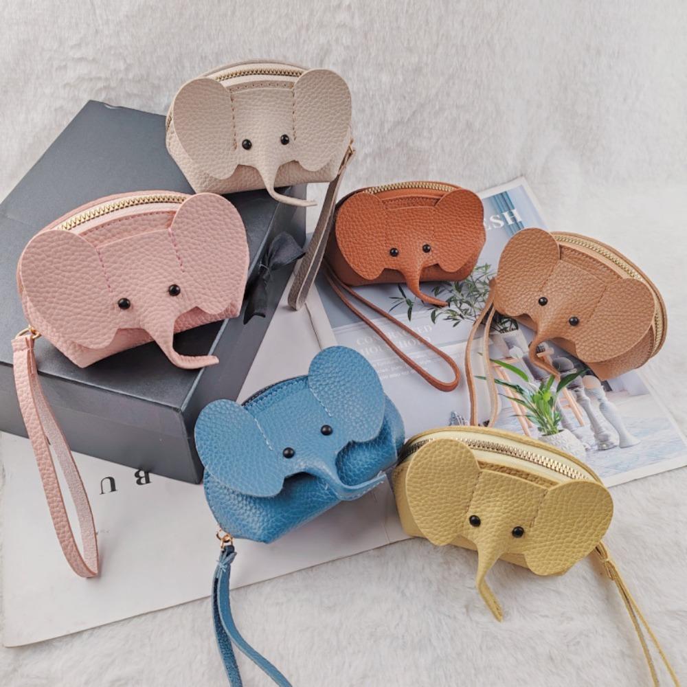 Versatile PU Elephant Bag Vintage Solid Color Bag Pendant Hasp Zipper Clutch with Loose Change Storage Coin Purse Outgoing