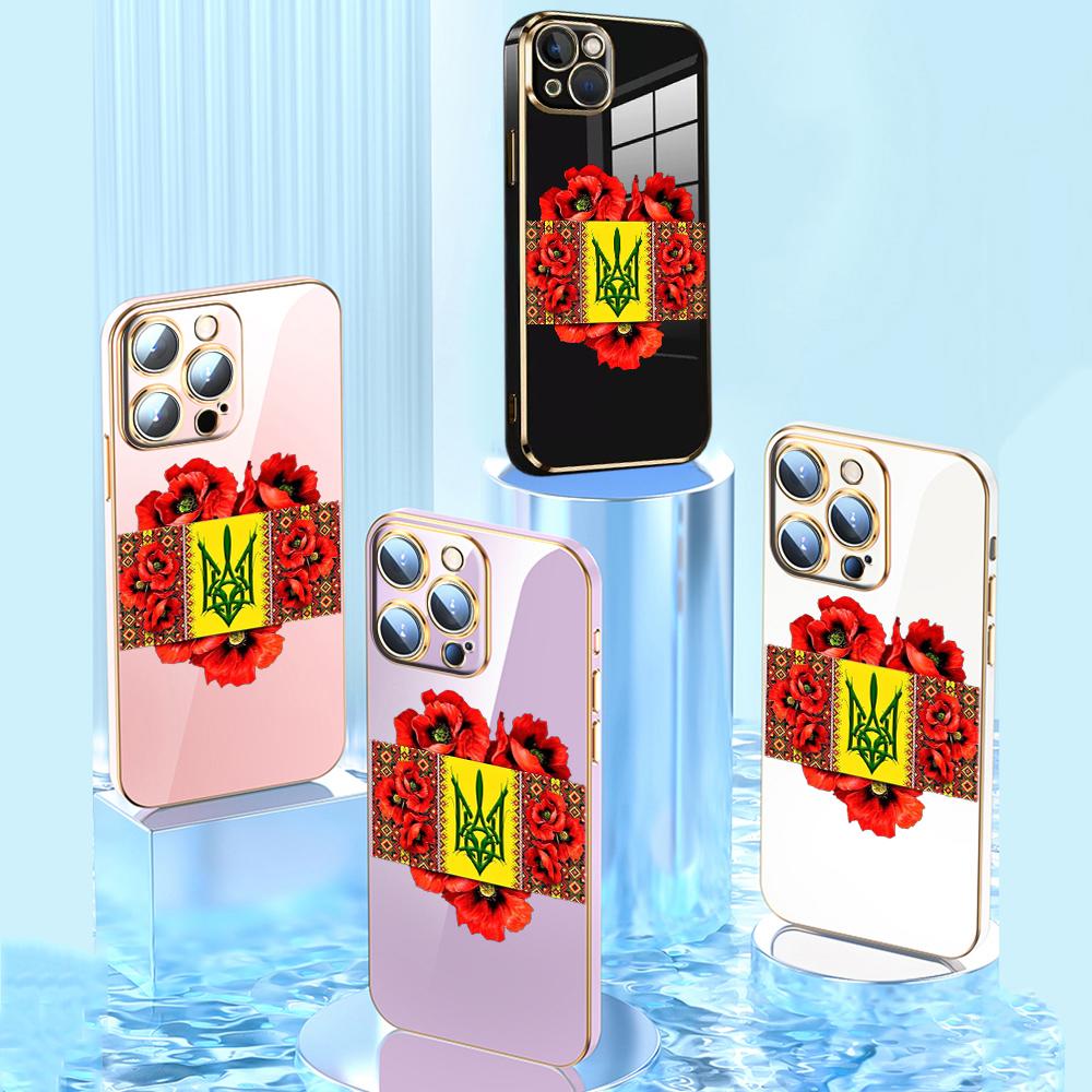 

N63 Красный цветочный дизайн с золотым покрытием края Мягкий чехол для телефона из ТПУ для iPhone 15 14 13 Pro Max 7 8 Plus Xiaomi 13T Redmi Note 12S Противоударная задняя крышка