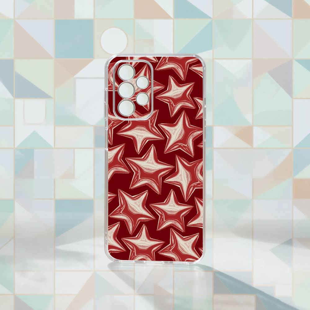 Ins Korea Red Stars   Phone Case For Samsung S25,S24,S21,S22,S23,S30,Ultra,S20,Plus,Fe Transparent Cover