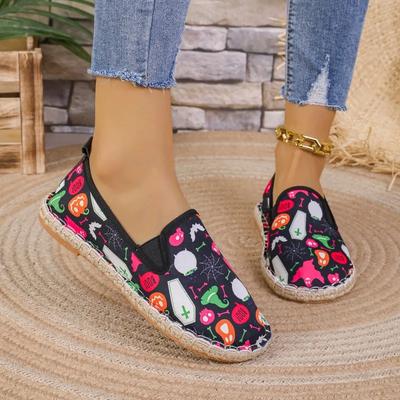 Damenschuhe aus Canvas in großer Größe 43 Frühling/Herbst Neu Bedruckt Low-Top Flach Lässig Slipper Walking-Schuh