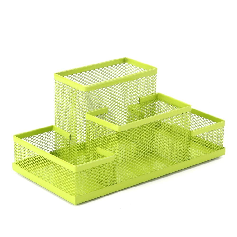 3/4 Grid Metal Mesh Pen Holder Large Capacity Makeup Brush Storage Bucket Bedroom Decoration