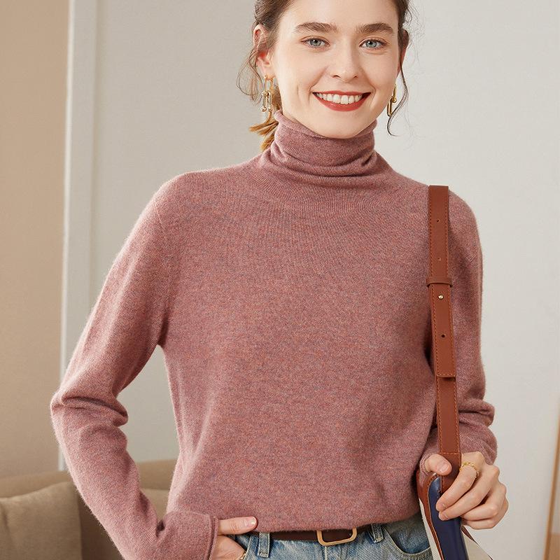 Women’s Cashmere Pile Collar Sweater - High Collar, Knitted, Loose Fit, Slim Inner Layer