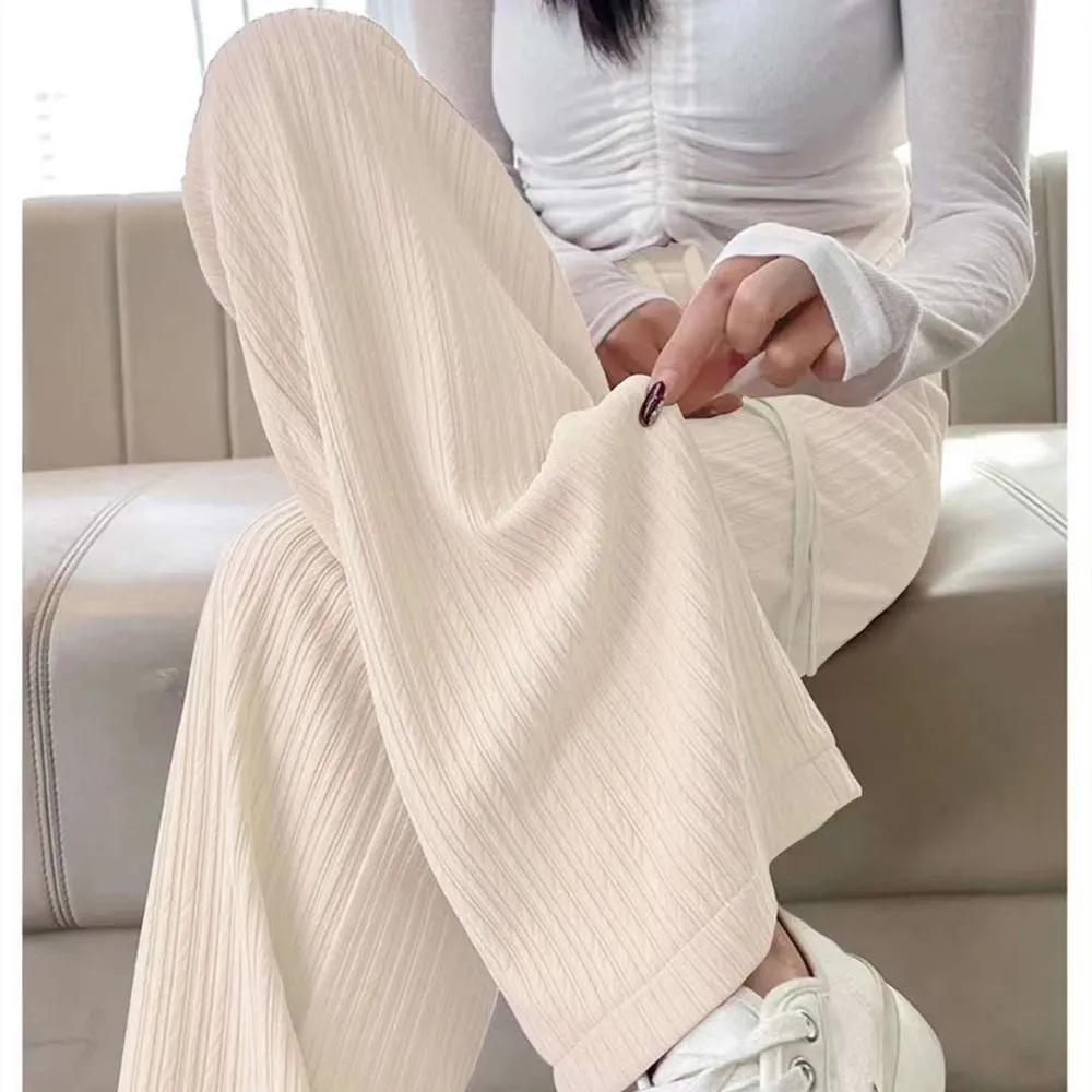 Summer Bubble Milk Puff Cloud Pants Women High Waist Draped Narrow Straight Casual Pants Cloud Puff Wide Leg Pants