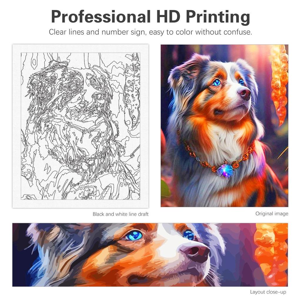 Rámová malba podle číselných sad Psí zvíře Kresba na plátně Ručně malované kutily pro dospělé domácí dekorace 40x50