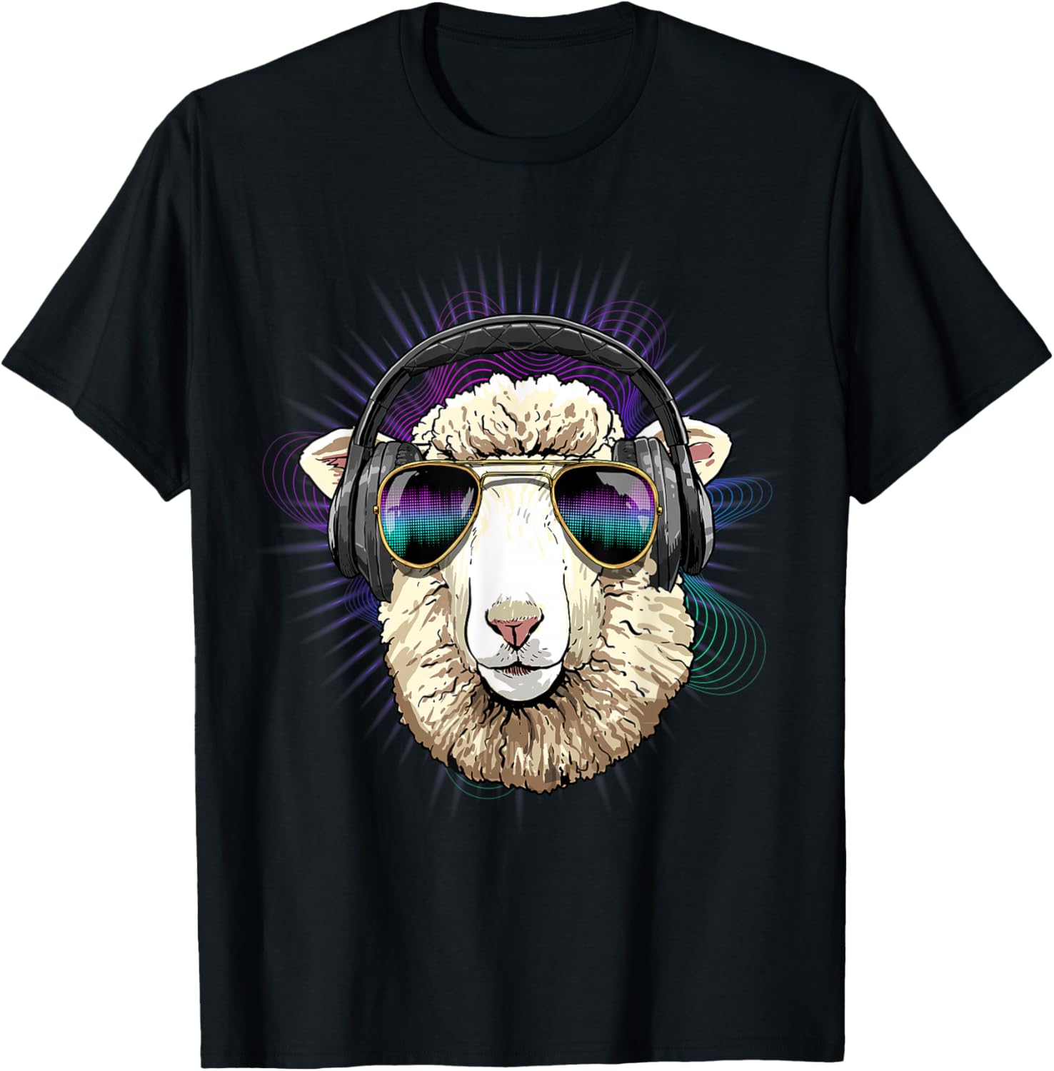 

Music Sheep DJ Graphic Tee Cool Animals Headphone Rave T-Shirt Men Trip 4XL